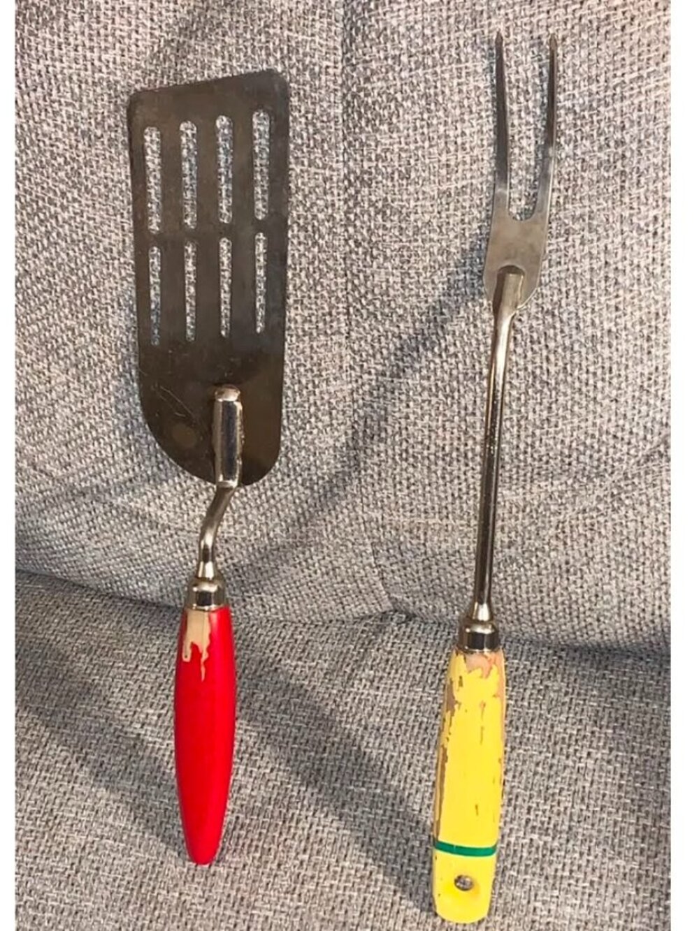 Vintage A&J Slotted Spatula & Serving/Meat Fork with Wood Handles USA